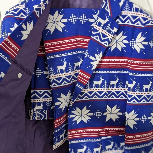 OppoSuits Christmas Holiday reindeer snowflake suit, 50 US, 41-42 waist - Picture 2 of 13